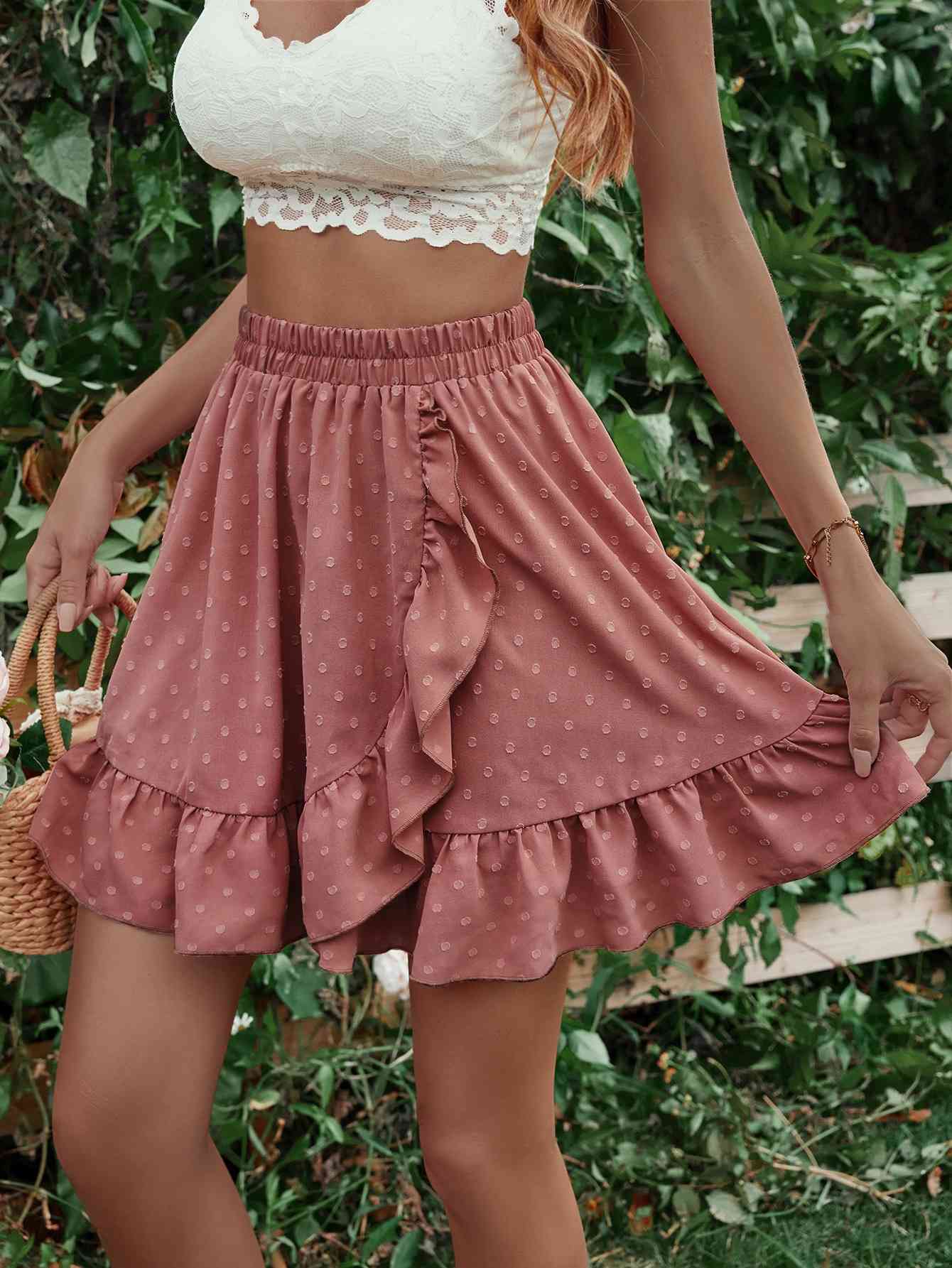 Ruffle Hem Elastic Waist Mini Skirt Trendsi