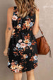  Printed Scoop Neck Sleeveless Buttoned Magic Dress with Pockets Bazaarbey