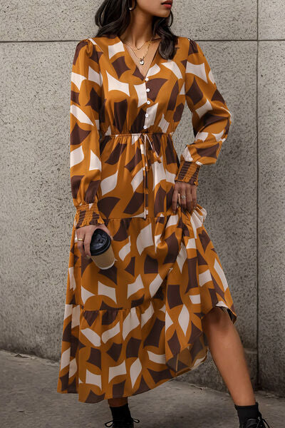 Printed Tied Pocketed Lantern Sleeve Dress Bazaarbey