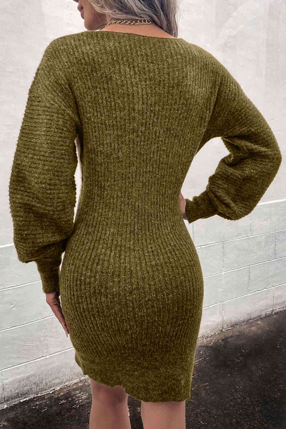 Ribbed Long Sleeve Sweater Dress Bazaarbey