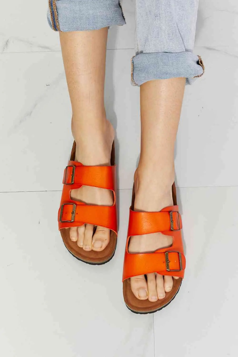 MMShoes Feeling Alive Double Banded Slide Sandals in Orange Trendsi