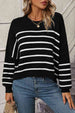 Striped Dropped Shoulder Round Neck Pullover Sweater Bazaarbey