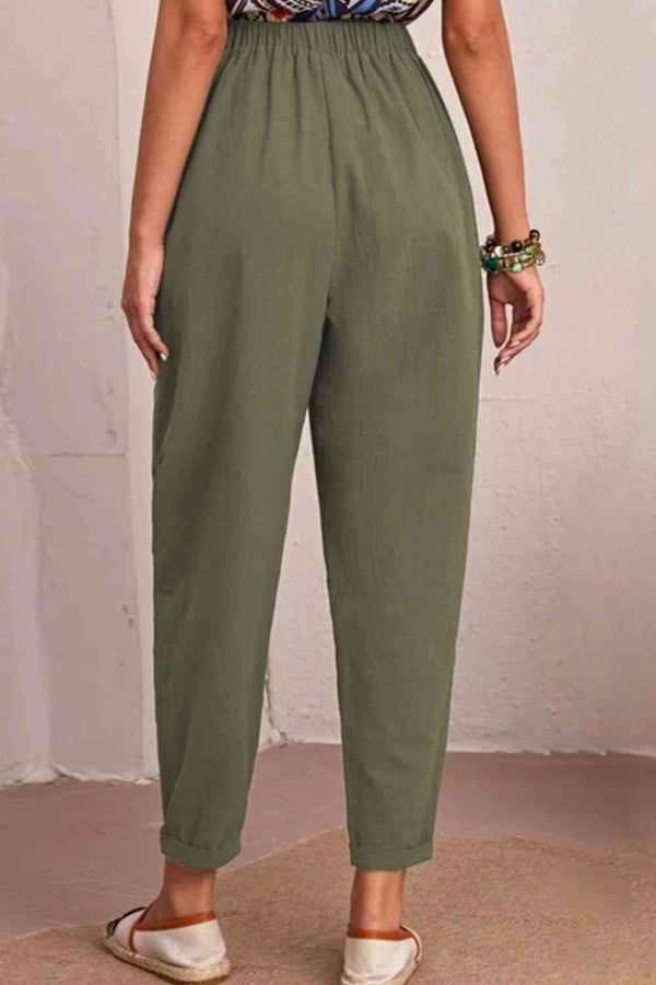 Elastic Waist Pocket Tapered Pants Bazaarbey