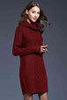 Woven Right Full Size Mixed Knit Cowl Neck Dropped Shoulder Sweater Dress Bazaarbey