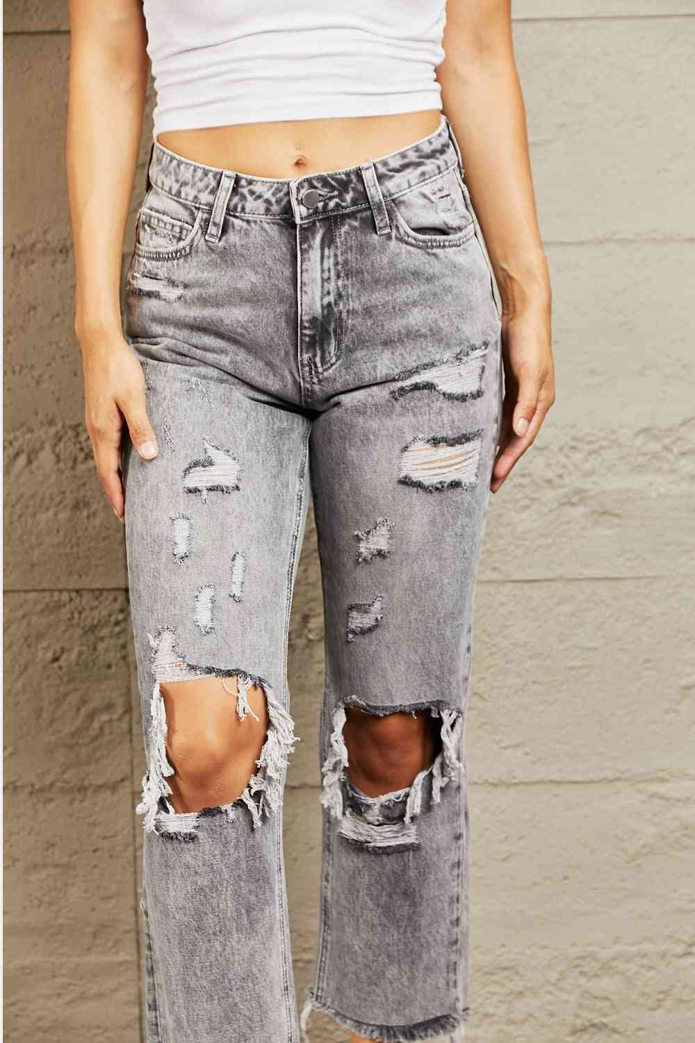  Acid Wash Distressed Straight Jeans Bazaarbey