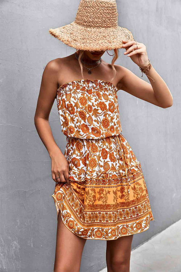 Bohemian Frill Trim Strapless Dress -BazaarBey - www.shopbazaarbey.com