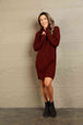 Woven Right Full Size Mixed Knit Cowl Neck Dropped Shoulder Sweater Dress Bazaarbey