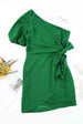 Tied One-Shoulder Puff Sleeve Dress -BazaarBey - www.shopbazaarbey.com