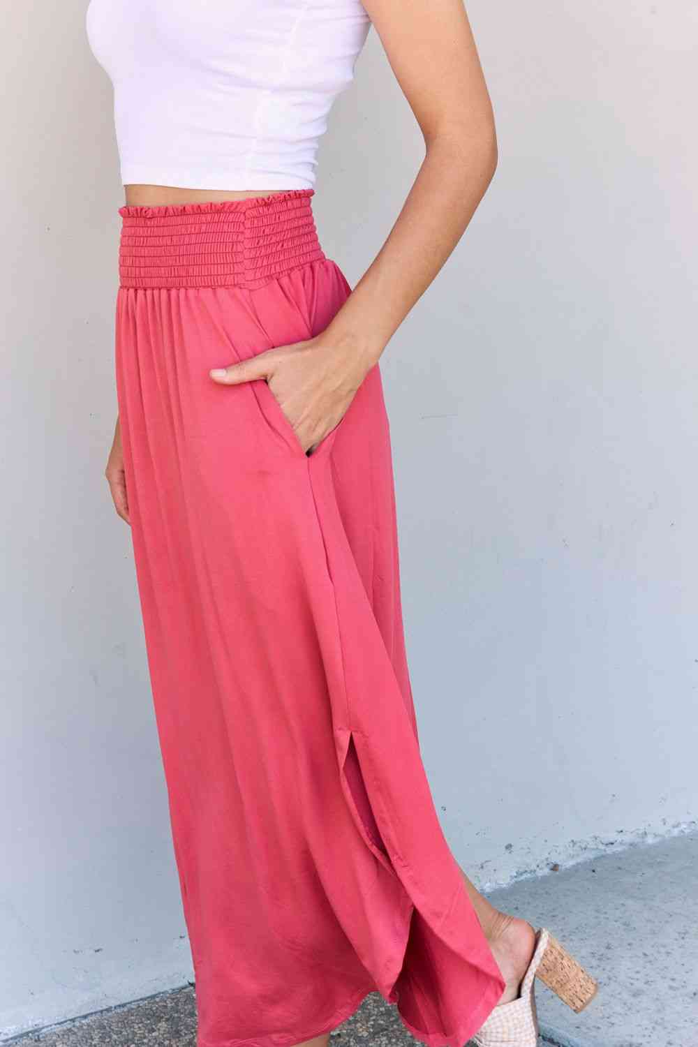  Comfort Princess Full Size High Waist Scoop Hem Maxi Skirt in Hot Pink Trendsi