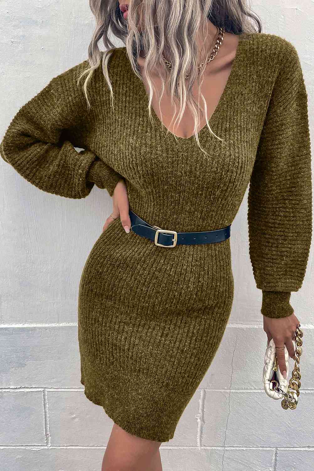 Ribbed Long Sleeve Sweater Dress Bazaarbey