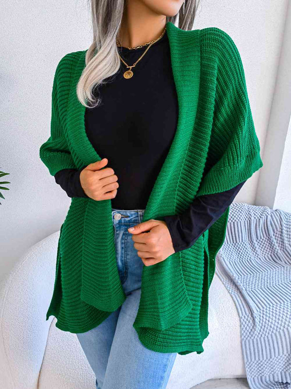 BazaarBey Horizontal Ribbing Open Front Slit Cardigan Trendsi