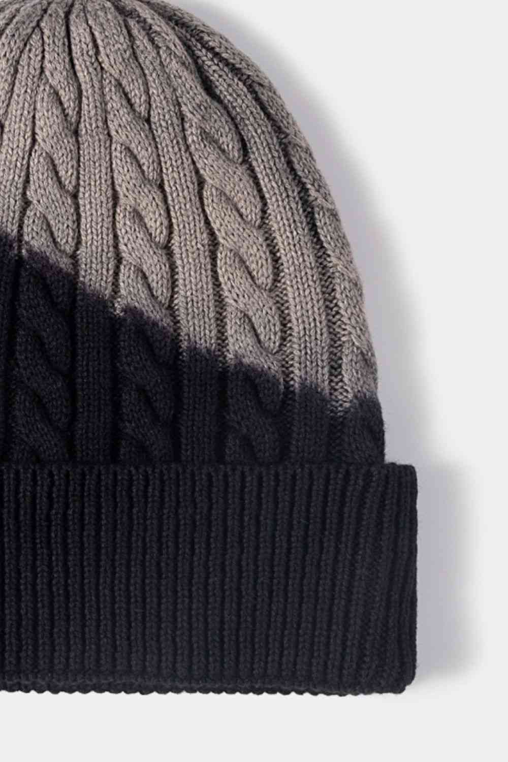 Contrast Tie-Dye Cable-Knit Cuffed Beanie Trendsi