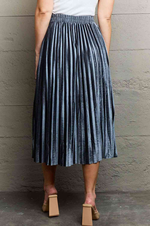  Accordion Pleated Flowy Midi Skirt 