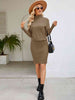 Turtle Neck Long Sleeve Ribbed Sweater Dress Bazaarbey