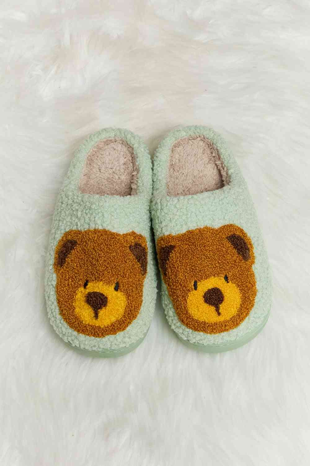 dy Teddy Bear Print Plush Slide Slippers Trendsi