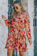 Floral Tie Neck Long Sleeve Layered Dress -BazaarBey - www.shopbazaarbey.com