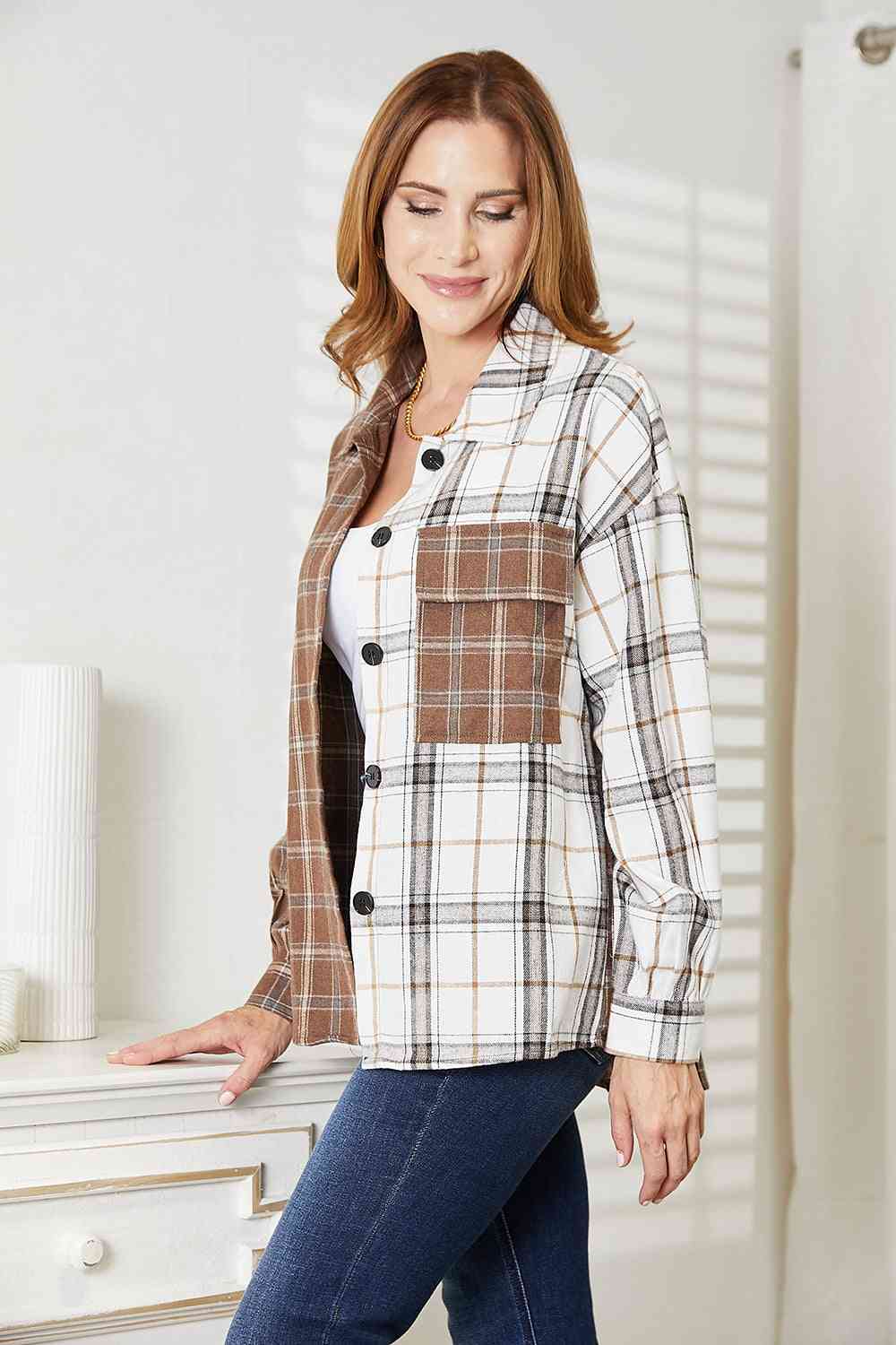  Plaid Contrast Button Up Shirt Jacket Trendsi