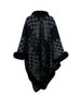 Checkered Faux Fur Trim Poncho Bazaarbey