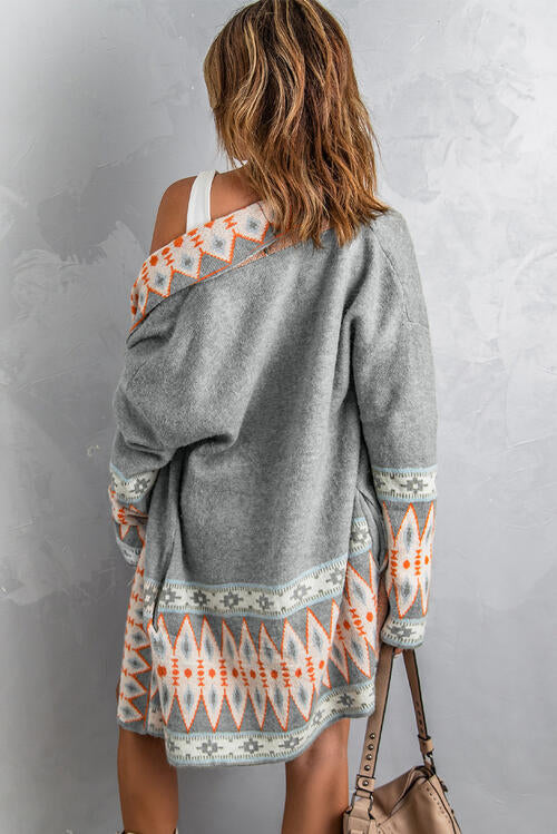 Geometric Open Front Long Sleeve Cardigan Bazaarbey