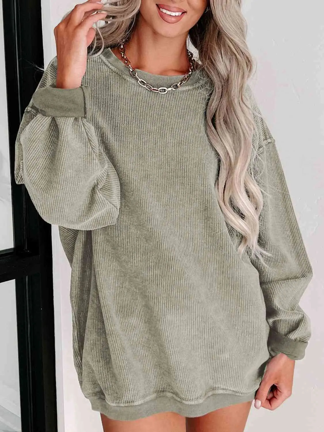 Round Neck Dropped Shoulder Sweatshirt Bazaarbey