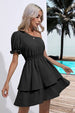 Layered Single Shoulder Flounce Sleeve Mini Dress -BazaarBey - www.shopbazaarbey.com