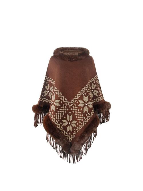 Fringe Geometric Cape Sleeve Poncho Bazaarbey