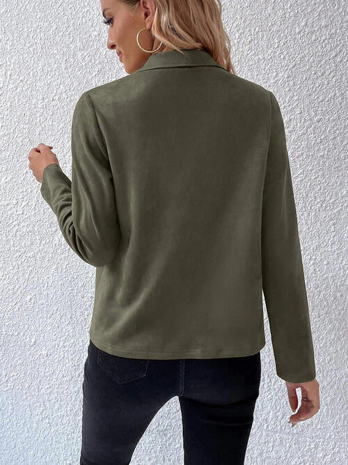 Collared Neck Long Sleeve Jacket Trendsi