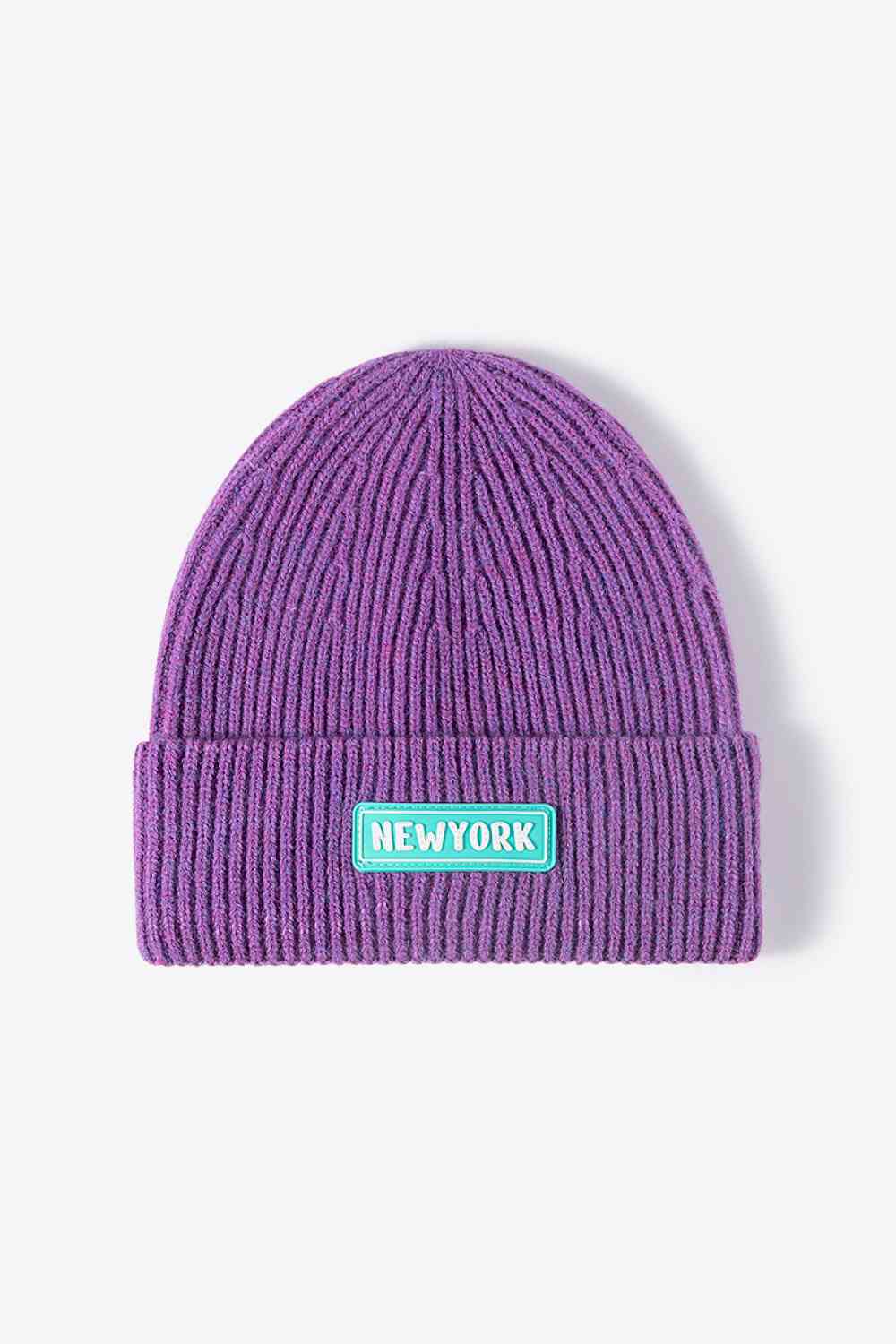 NEWYORK Patch Rib-Knit Cuffed Beanie Trendsi