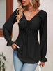 Tie Front V-Neck Puff Sleeve Blouse Bazaarbey