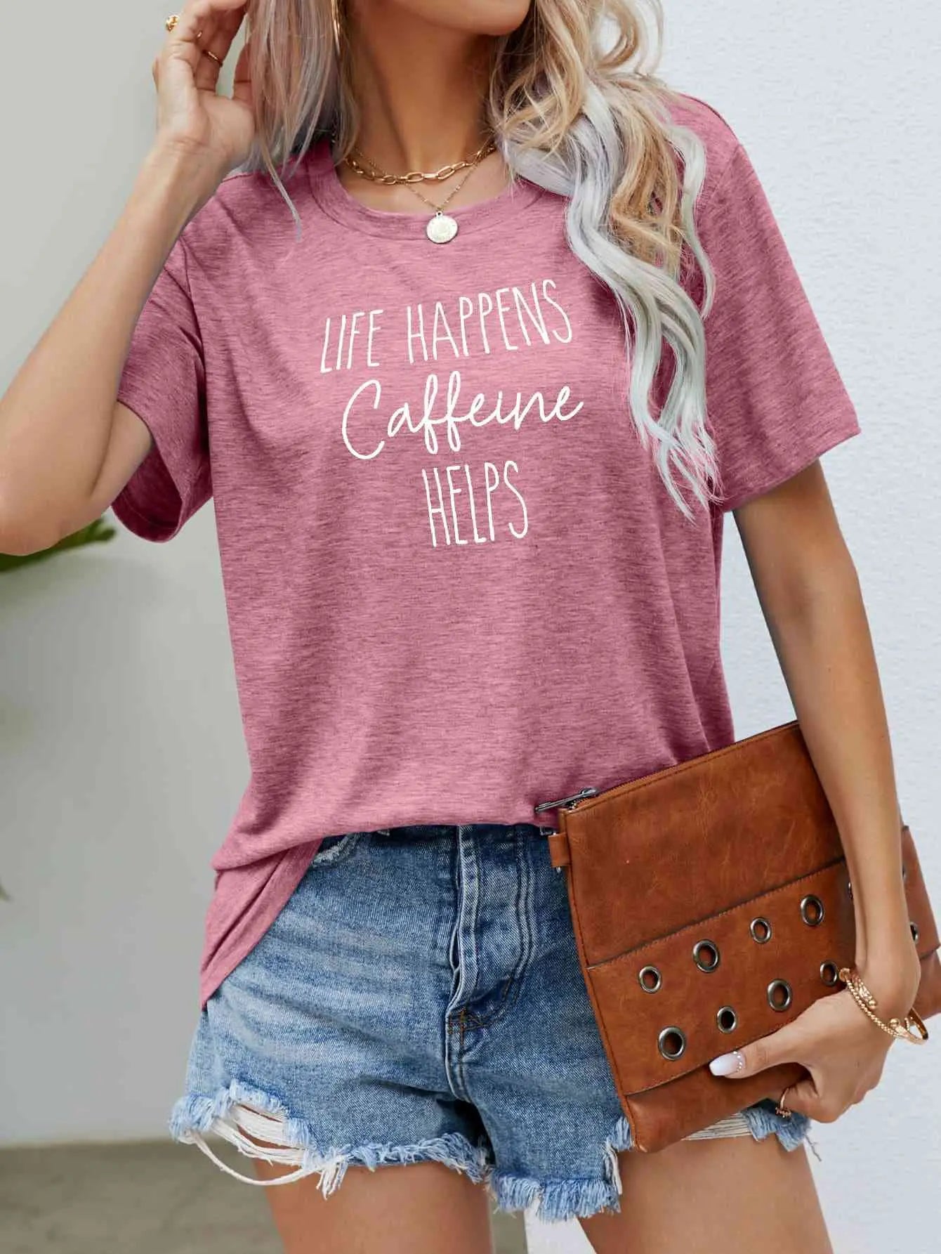 LIFE HAPPENS CAFFEINE HELPS Graphic Tee Bazaarbey