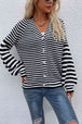 Striped V-Neck Button-Down Cardigan Trendsi