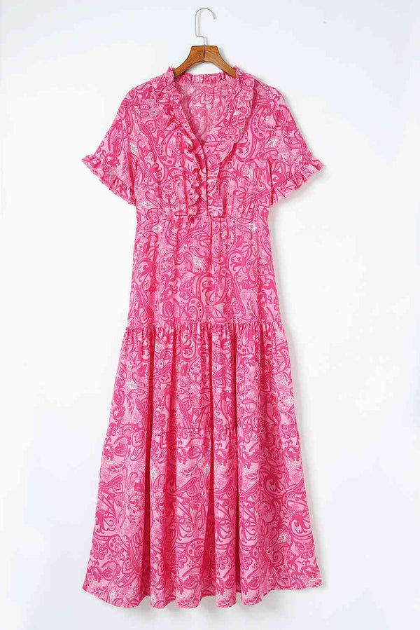 Paisley Print Flounce Sleeve Maxi Dress -BazaarBey - www.shopbazaarbey.com