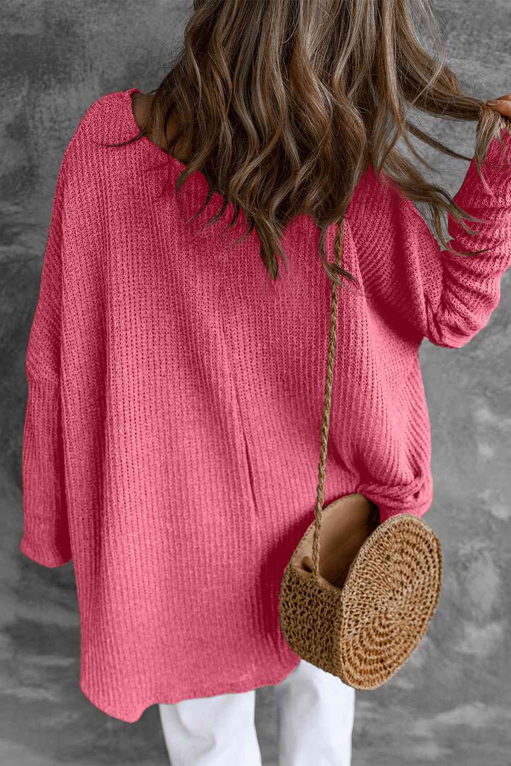 Round Neck High-Low Sweater Trendsi