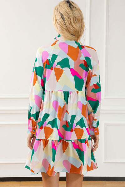 Printed Ruffle Hem Long Sleeve Mini Dress -BazaarBey - www.shopbazaarbey.com