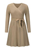 Surplice Neck Tie Front Pleated Sweater Dress Bazaarbey