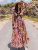 Printed V-Neck Long Sleeve Dress -BazaarBey - www.shopbazaarbey.com