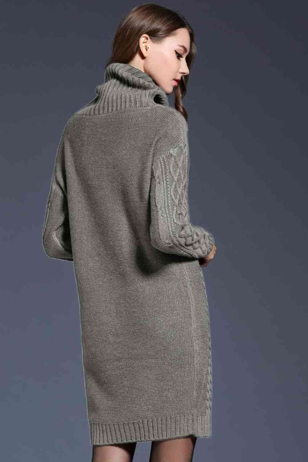 Woven Right Full Size Mixed Knit Cowl Neck Dropped Shoulder Sweater Dress Bazaarbey