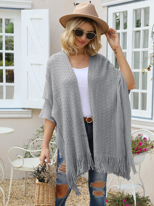 Fringe Hem Open Front Cardigan Trendsi