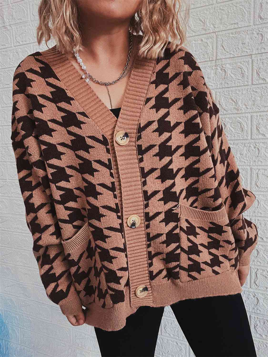  Botton Front  Cardigan with Pockets Trendsi