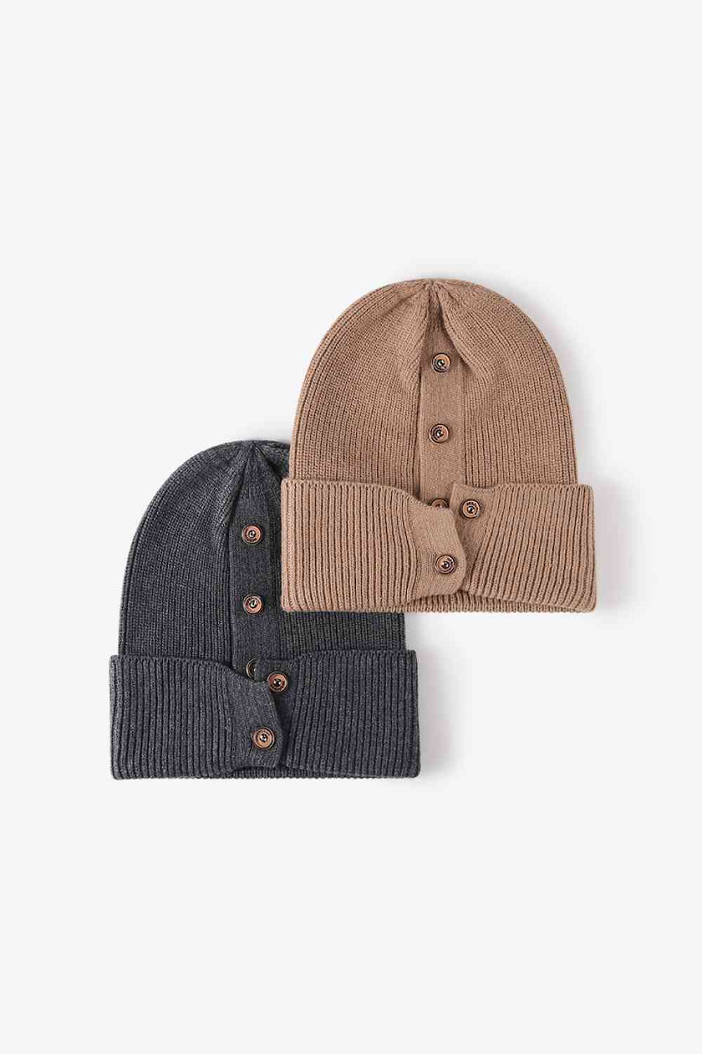 Button Detail Rib-Knit Cuff Beanie Trendsi