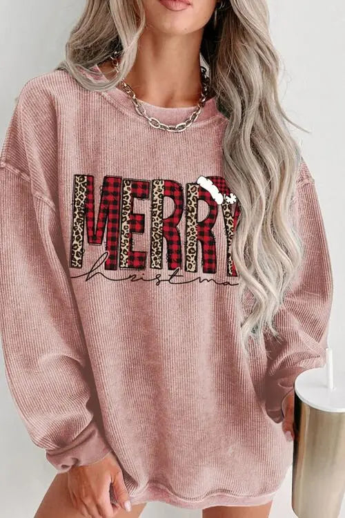 MERRY CHRISTMAS Round Neck Long Sleeve Sweatshirt Trendsi