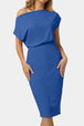 Boat Neck Short Sleeve Knee-Length Dress -BazaarBey - www.shopbazaarbey.com