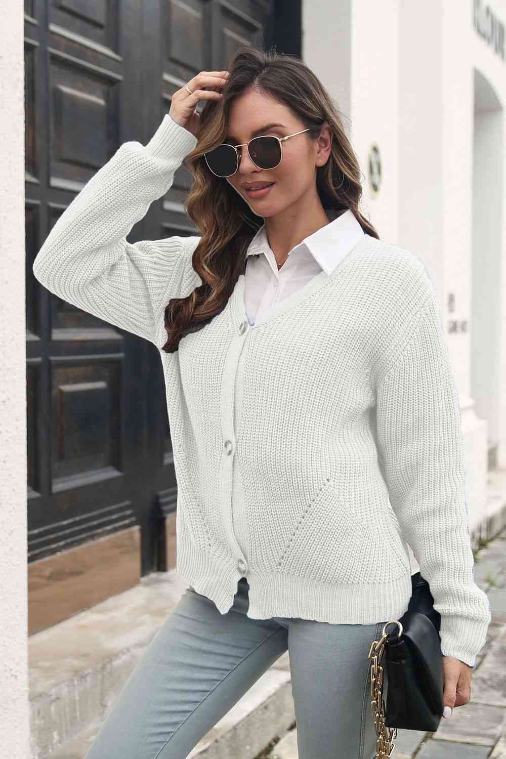 Button Down Ribbed Trim Cardigan Trendsi