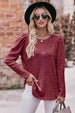  Round Neck Puff Sleeve Ribbed Top Trendsi