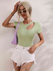 Cutout Round Neck Short Sleeve Knit Top Trendsi