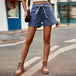 Tie Belt Denim Shorts with Pockets Bazaarbey