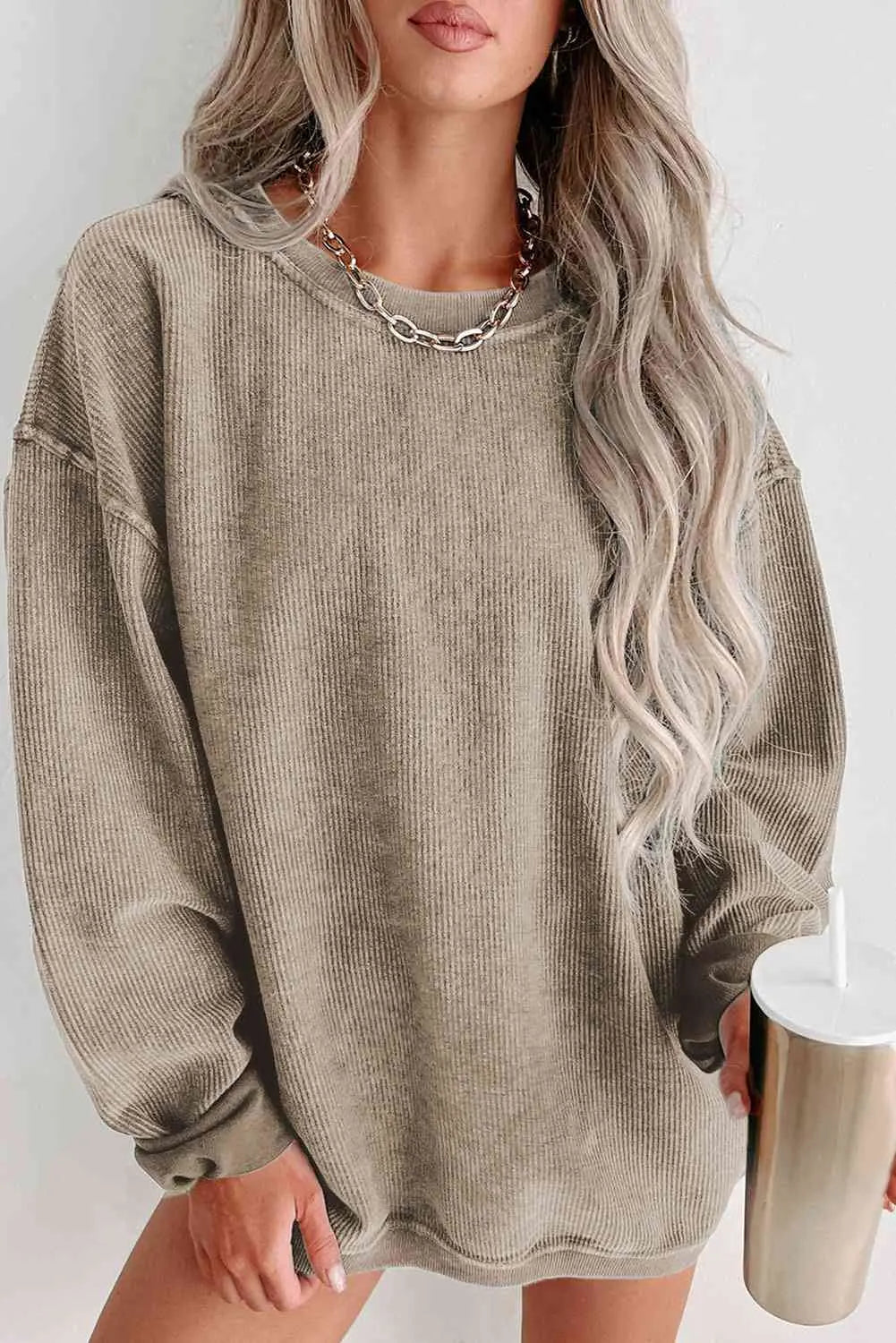 Round Neck Dropped Shoulder Sweatshirt Bazaarbey