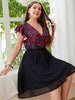 Plus Size Floral  Neck Flutter Sleeve Dress -BazaarBey - www.shopbazaarbey.com