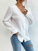 Lace Trim V-Neck Long Sleeve Shirt Bazaarbey