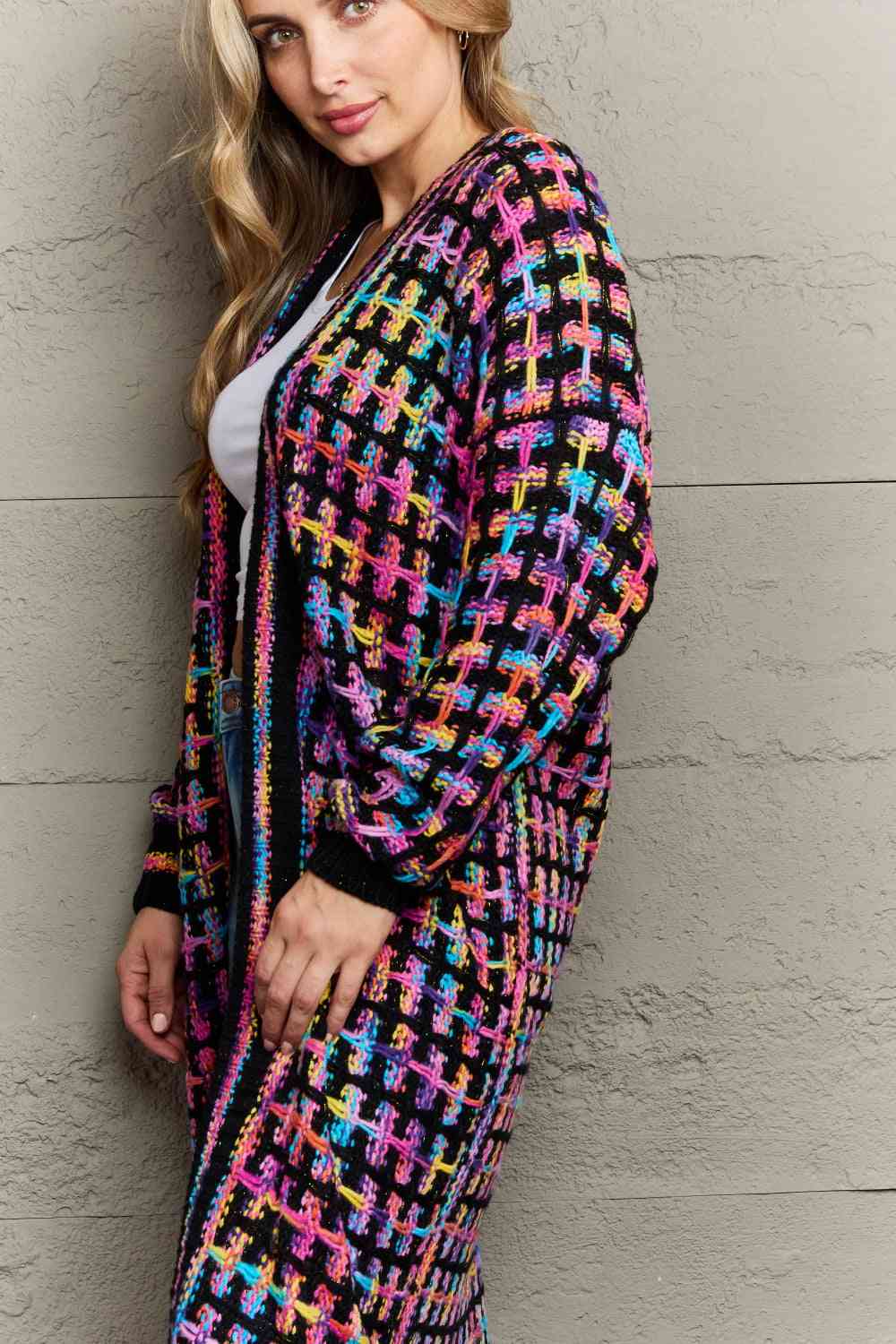 Multicolored   Hem Cardigan Bazaarbey